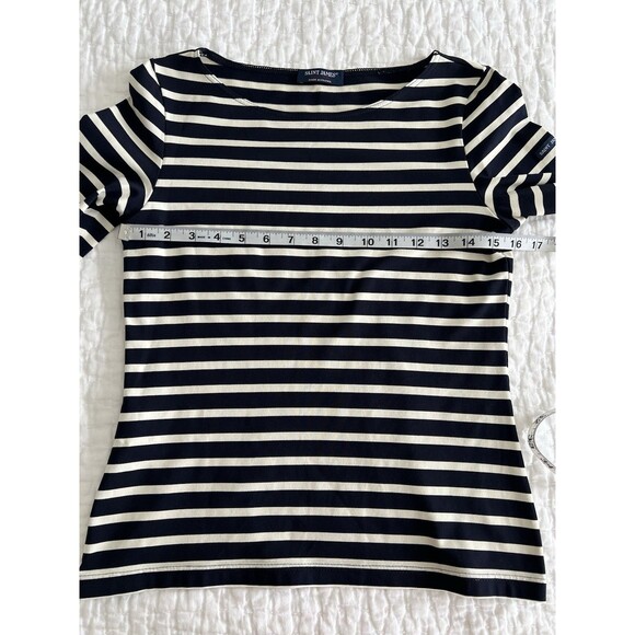 Saint James Navy & White Nautical Striped 3/4 Sleeve Top Size 6 EUC - Picture 6 of 9
